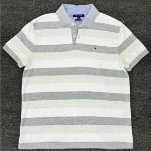 TOMMY HILFIGER Men’s Polo Shirt Size L Gray & White